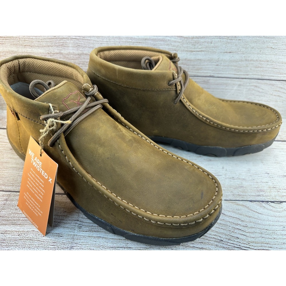 Twisted X Men's Destressed Saddle Work Driving Moc Steel Toe Shoes Size 10 W NWB